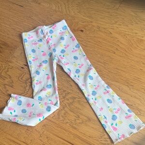 Zara cream Waffle Knit Flare leggings with Pastel Fruit Print